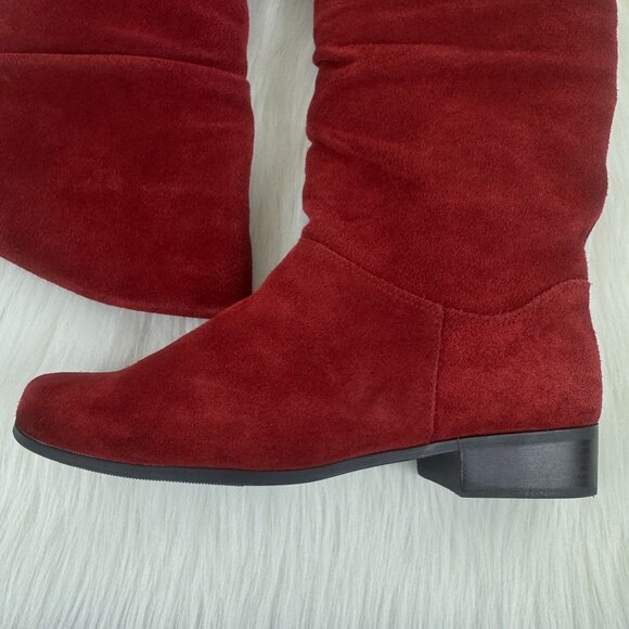 Women's St Johns Bay Jamie Suede Slouchy Mid Calf Bootie Shoes Size 7.5 Burgundy - Picture 9 of 13